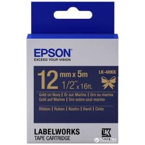 Картридж зі стрічкою Epson LabelWorks LK4HKK 12 мм / 5 м Gold/Navy (C53S654002) ТОП в Миколаєві