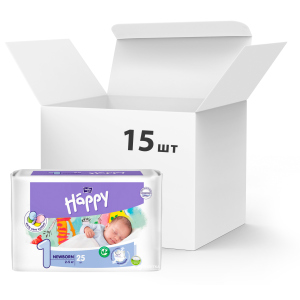 Упаковка дитячих підгузків Bella Baby Happy Newborn 2-5 кг 15 пачок по 25 шт. (BB-054-NB25-004) ТОП в Миколаєві