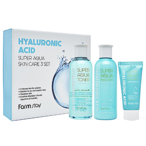 Набір засобів догляду за шкірою FarmStay Hyaluronic Acid Super Aqua Skin Care 3 Set з гіалуроновою кислотою (8809426959457) краща модель в Миколаєві