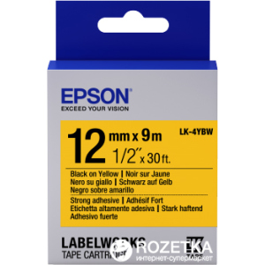 Картридж зі стрічкою Epson LabelWorks LK4YBW9 Strong Adhesive 12 мм 9 м Black/Yellow (C53S654014) краща модель в Миколаєві