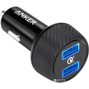 Автомобильное зарядное устройство Anker PowerDrive+ 2 Quick Charge 3.0 V3 Black (A2228H11) рейтинг