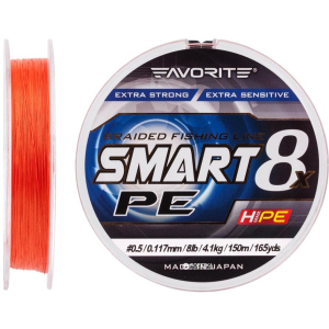 Шнур Favorite Smart PE 8x 150 м # 0.5/0.117 мм 4.1 кг Червоно-оранжевий (16931079)