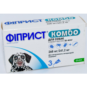Краплі від бліх та кліщів KRKA Фіприст Комбо на холку 3 піпетки по 2.68 мл для собак масою тіла 20-40 кг (3838989645564) в Миколаєві