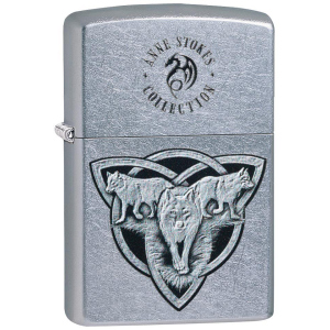 хорошая модель Зажигалка Zippo 207 ANNE STOKES Wolf Trio Canvas Серебристая (Zippo 49099)