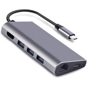 USB-хаб Dynamode USB3.1 Type-C to HDMI + 3хUSB3.0 + Gigabit LAN + USB Type-C Charging + SD/MicroSD до 4K HD 3840x2160 (Dock-USB-TypeC-HDMI-USB3.0-RJ45) ТОП в Николаеве