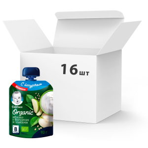 Упаковка пюре фруктово-йогуртного Gerber Organic Яблуко зі злаками з 8 місяців 90 г х 16 шт (7613036712026) ТОП в Миколаєві