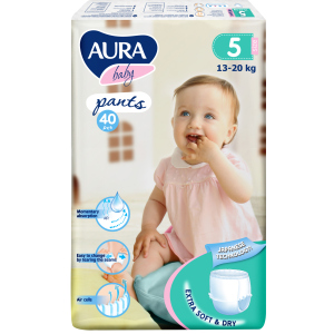 Трусики одноразові для дітей Aura 5 XL 13-20 кг jambo-pack 40 шт (4752171005105) краща модель в Миколаєві