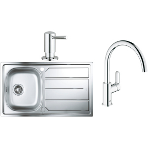 Кухонна мийка GROHE K Series K 200 31562SD0 зі змішувачем BauEdge 31367000 та дозатором Contemporary 40536000