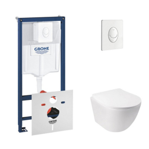 Набор инсталляция 4 в 1 Grohe Rapid SL 38722001 + унитаз с сиденьем Qtap Jay QT07335176W