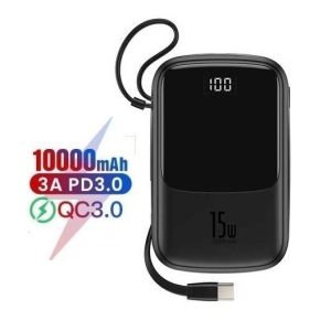 Павербанк Baseus 15W Q Pow Display Fast Charge 10000mAh + кабель Type-C для/iPad/Samsung/Xiaomi/Huawei/iPhone black в Николаеве