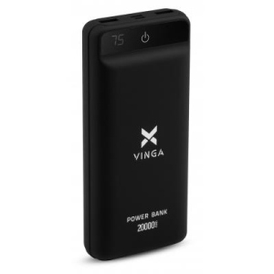 Батарея універсальна Vinga 20000 mAh QC3.0 Display soft touch black