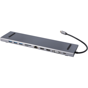 USB-хаб адаптер Ailink Aluminium Gigabit Ethernet USB-C 100W SD Hub Card Reader HDMI 4K VGA FullHD Multi Port 11 в 1 Space Grey (AI-CH11) ТОП в Миколаєві