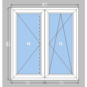 Окно металлопластиковое Brokelman 58 mm 2-створчатое поворотно-откидное, поворотное, фурнитура Vorne, 1300х1400 мм, белое в Николаеве