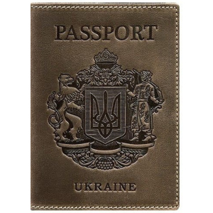 Новий Обкладинка для паспорта шкіряна з українським гербом BlankNote BN-OP-UA-o Темно-коричнева ТОП в Миколаєві