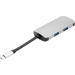 USB-хаб PowerPlant Type-C - HDMI 4K, USB 3.0, USB Type-C, RJ45 Grey (CA911691) в Миколаєві