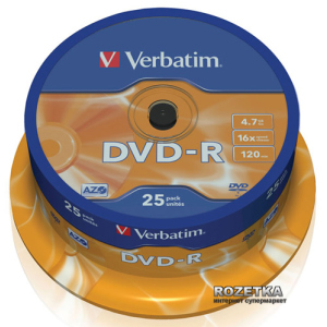 Verbatim DVD-R 4,7 GB 16x Cake 25 шт (43522) краща модель в Миколаєві