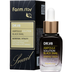 Сироватка для обличчя FarmStay Dr-V8 Ampoule Solution Black Snail Ампульна з муцином чорного равлика 30 мл (8809595050818) в Миколаєві