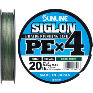 Шнур Sunline Siglon PE х4 300 м # 1.2/0.187 мм 9.2 кг Темно-зеленый (16580947) надежный