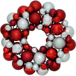 Венок декоративный Jumi с елочных пластиковых шариков 34 см Красно-серебристый (5900410379183) ТОП в Николаеве