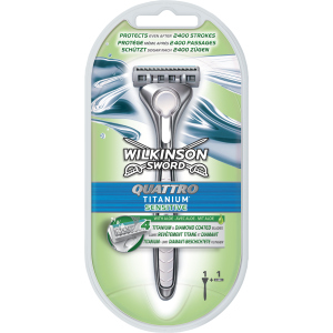 Бритва для гоління Wilkinson Sword Quattro Titanium Sensitive 2 картриджа (4027800536269) краща модель в Миколаєві