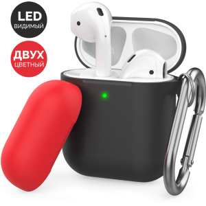 Двоколірний Силіконовий чохол AhaStyle з карабіном для Apple AirPods Black red (AHA-01460-BBR) в Миколаєві