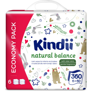 Влажные салфетки для младенцев и детей Kindii Natural Balance 6х60 шт (5900095029137) ТОП в Николаеве