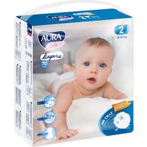 Підгузки одноразові для дітей AURA baby 2/S 3-6 кг mega-pack 70 шт (4752171003279) краща модель в Миколаєві