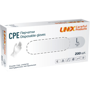 Перчатки одноразовые нестерильные, неопудреннные CPE Unex Medical Products размер L 200 шт. — 100 пар Белые (4870238550808) ТОП в Николаеве