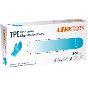 Рукавички TPE Unex Medical Products неопудрені нестерильні розміри L 200 шт. - 100 пар Блакитні (77-47-1) в Миколаєві