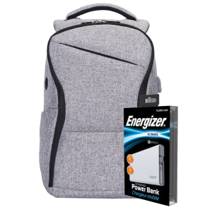 Рюкзак для ноутбука Energizer EPB005 15.6" Grey + УМБ UE10004QC White (EPB005-GY+UE10004QC) лучшая модель в Николаеве