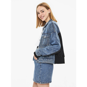 Джинсова куртка Bershka XAZ238714DCAQ XS Синя з чорним (DD8000004775050) ТОП в Миколаєві