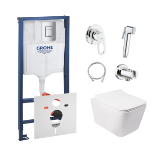 Комплект инсталляция Grohe Rapid SL 38772001 + унитаз с сиденьем Qtap Crow QT05335170W + набор для гигиенического душа со смесителем Grohe BauLoop 111042 лучшая модель в Николаеве