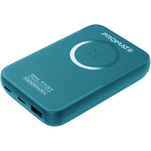 хорошая модель УМБ Promate PowerMag-10+ 10000 mAh MagSafe USB-C PD и USB-А QC3 Blue (powermag-10+.blue)