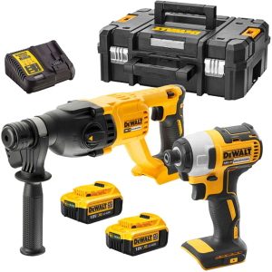 Набір з двох безщіткових інструментів DeWalt 18 В XR Li-lon, 1.3 Ач, валіза, 2 акумулятори і зарядний пристрій (DCK2023M2T)