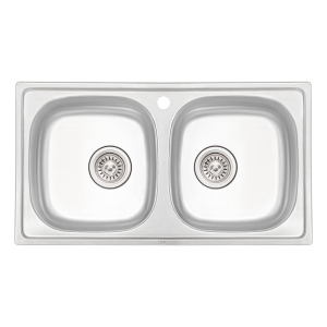 Кухонная мойка с двумя чашами Qtap 7843-B 0,8 мм Micro Decor (QT7843BMICDEC08) ТОП в Николаеве