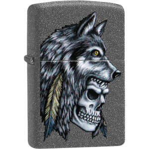 Зажигалка Zippo 211 Wolf Skull Feather Design Серая (Zippo 29863) ТОП в Николаеве