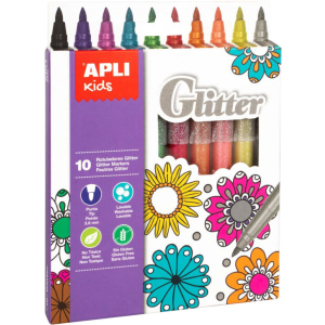 Набор маркеров Apli Kids Glitter с блестками 10 цветов (18218) (8410782182184) ТОП в Николаеве