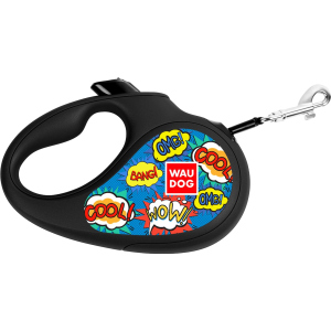 Повідець-рулетка для собак Collar WAUDOG R-leash, малюнок "ВАУ", XS, до 12 кг, 3 м, світловідбивна стрічка (8123-0087-01) в Миколаєві