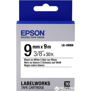 Картридж зі стрічкою Epson LabelWorks LK3WBN 9 мм/9 м Black/White (C53S653003) в Миколаєві