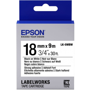 Картридж зі стрічкою Epson LabelWorks LK5WBW Strong Adhesive 18 мм 9 м Black/White (C53S655012)