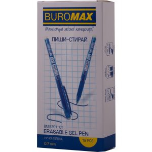 Набір гелевих ручок Buromax Erase Slim Пиши-прай 0.7 мм Синій корпус 12 шт (BM.8301-01) краща модель в Миколаєві