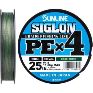 Шнур Sunline Siglon PE х4 300 м # 1.5/0.209 мм 11 кг Темно-зелений (16580948) в Миколаєві