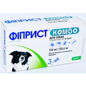 Краплі від бліх та кліщів KRKA Фіприст Комбо на холку 3 піпетки по 1,34 мл для собак масою тіла 10-20 кг (3838989645540) в Миколаєві