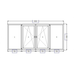 Окно металлопластиковое Lider 1400х3000 мм с двумя активными створками