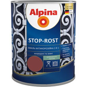 Емаль Alpina Stop-Rost 3 в 1 Ral 3011 Шовковисто-матова 0.75 л Червоно-коричнева (948103634) в Миколаєві