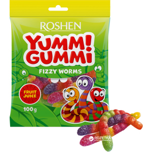 Упаковка цукерок Roshen желейних Yummi Gummi Worms 100 г х 22 шт (4823077622182) ТОП в Миколаєві