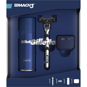 Подарочный набор для мужчин Gillette Бритва с 1 сменной кассетой Mach 3 + Гель Fusion Ultra Sensitive 75 мл + Дорожный чехол (7702018508624) ТОП в Николаеве