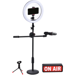 Набір блогера все-в-1 Promate VlogPro LED лампа 26 см, стійка журавель, 3.5 мм мікрофон, лайтбокс, кріплення для камери та смартфона Black (vlogpro.black) ТОП в Миколаєві