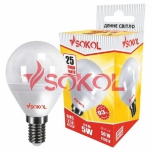 Набор 100 шт. LED лампа SOKOL G45 5.0W 220В E14 4100К ТОП в Николаеве