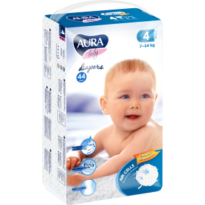 Підгузки одноразові для дітей AURA baby 4 7-14 кг 44 шт (4752171003309) краща модель в Миколаєві